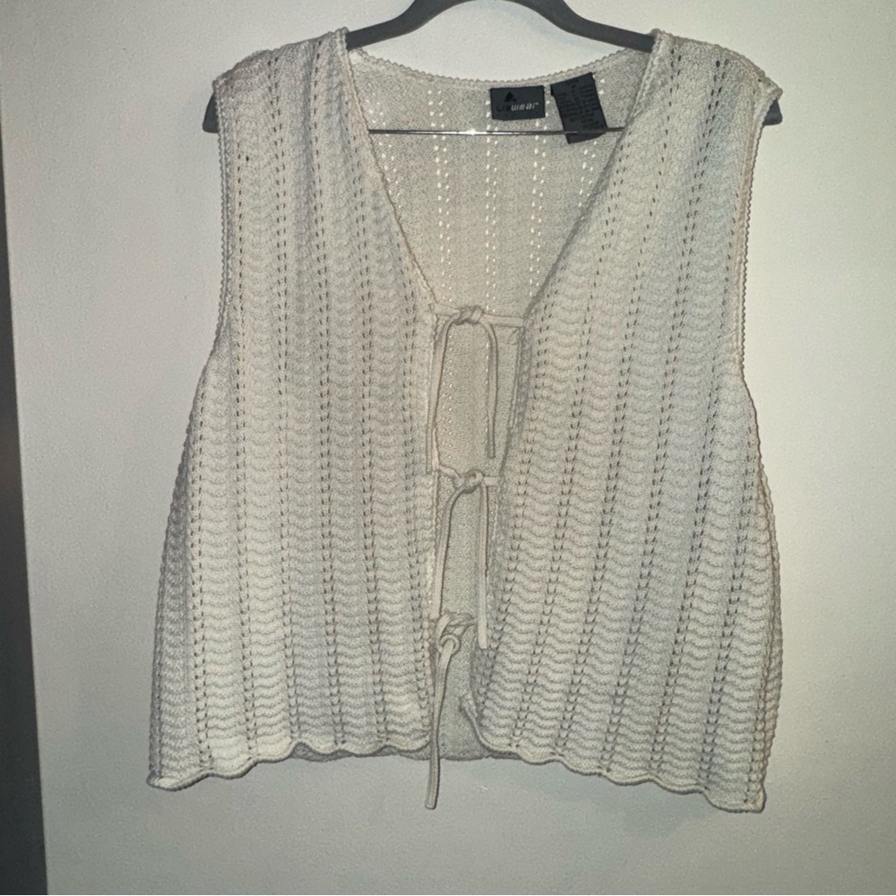 Liz Wear Women’s White Knit Front Tie Tank Top Vest Size Medium Petite